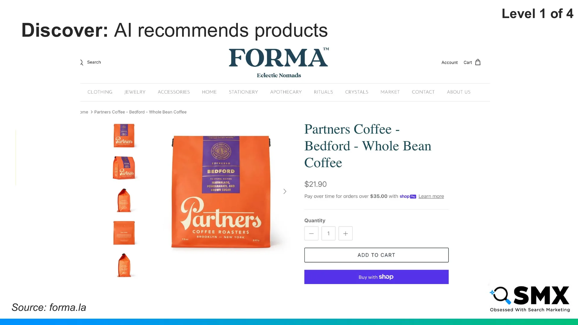 Slide 14: Discover: AI recommends products Level 1 of 4 Source: forma.la